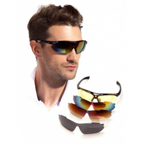 Очки спортивные солнцезащитные с 5 сменными линзами в чехле, красные Очки спортивные солнцезащитные с 5 сменными линзами в чехле, красные